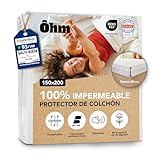 Protector Colchón 150x200 cm | Cubrecolchón Impermeable e Imperceptible | Algodón Hipoalergénico y Absorbente | Antiácaros | Forma de Bajera | hasta 40 cm | Funda Transpirable | Oeko-Tex | Ôhm