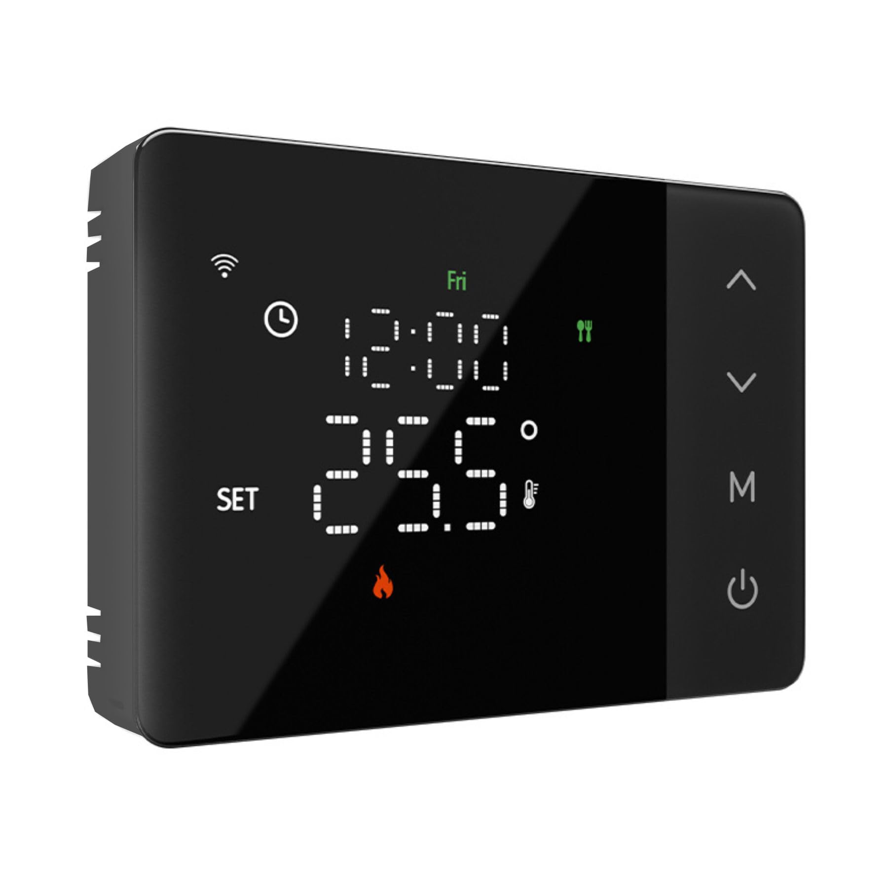 Termostato WiFi a Pilas para Caldera de Gas, Negro, Termostato Inteligente Programable Semanal, Pantalla Táctil, Control por App Tuya Smart Life, Montaje en Pared o Empotrado