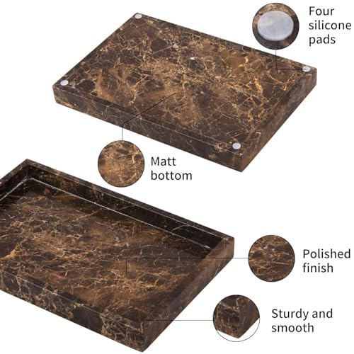 Kosmetiktabletts Marmor Tablett Badezimmertablett Luxuriöse Marmortablett Dunkelbraun 30 x 20 x 3 cm Schlüsselschale Küche Tabletts Dekotablett für Arbeitsplatte Bad Kerzen Handtuch