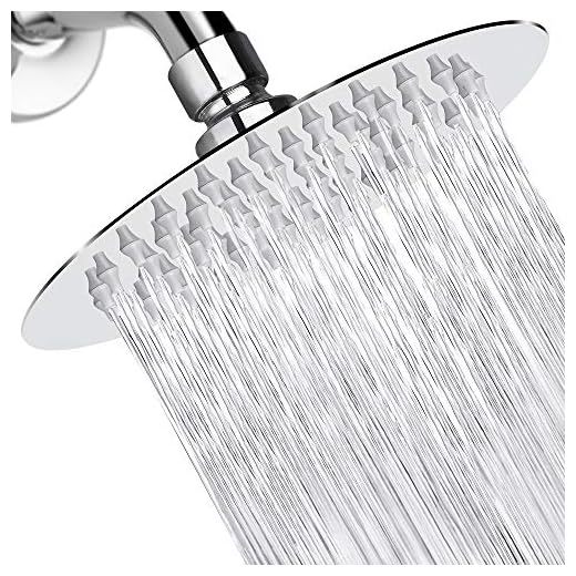High Pressure Shower Head, 6 Inch Rain Showerhead, Ultra-Thin Design-Best Pressure Boosting-Awesome Shower Experience, NearMoon High Flow Stainless Steel Rainfall Shower Head (Chrome Finish)
