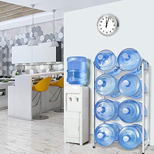 5-Gallon Water Jug Holder, 4-Tier Heavy Duty Carbon Steel Water Cooler Jug Rack For 8 Bottles, Free-Standing Detachable Water Bottle Storage Organizer For Office, Breakroom, Kitchen, Silver #TOP1