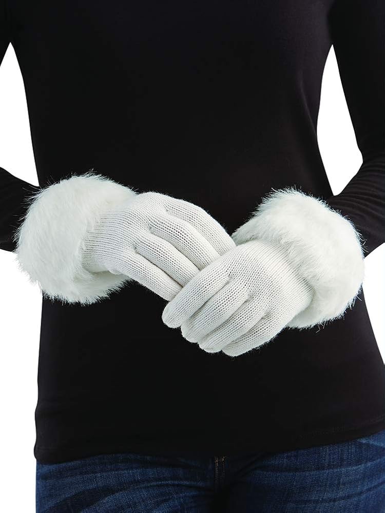 値*へ様 SOL × FUC Hairy Gloves soonerorlate Collections Etc Foxy Faux Fur Trimmed Knit Gloves White at Amazon