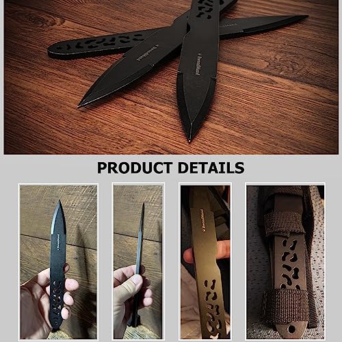 BwondMand Throwing Spikes Set, 9.25 inches Throwing Set 0.236\" Thick Stainless Steel Throwing Spikes, 3 Pack Throwing Set with Nylon Sheath for Beginners or an Expert