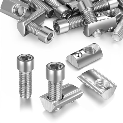 Hxjdam 30 Piezas De Ranuras M6 Ranura 8, T 40 Series, Perfil De Aluminio 40 X 40, Acero Al Carbono Niquelado, Tuerca Deslizante Con Bola De Resorte Para Impresora 3d De Perfil C Cnc Europanorm, Con