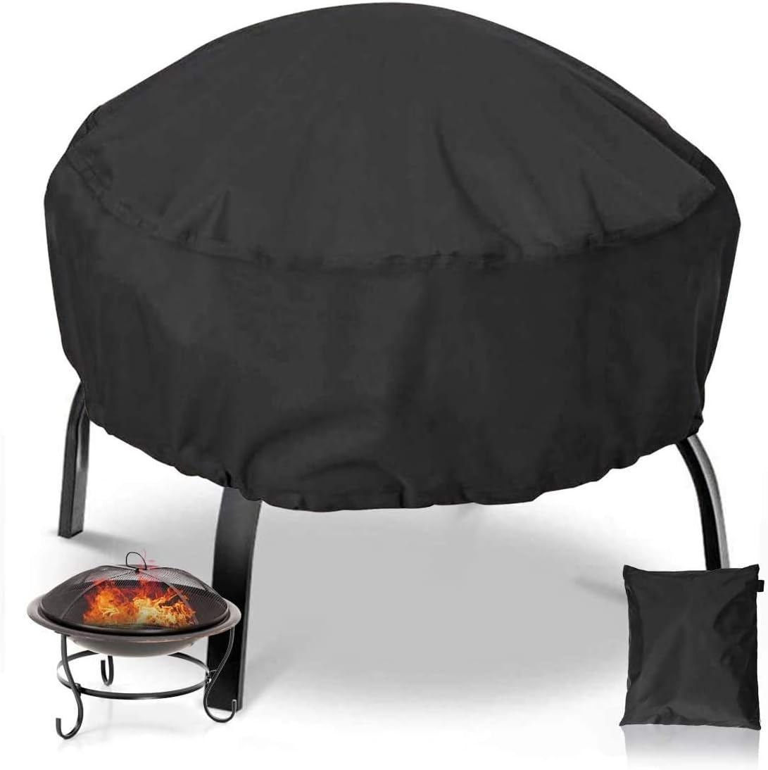 Outdoor Round Fire Pit Cover with Waterproof PVC Coating and Air Vent 30 Inches Firepit Table Cover Heavy Duty for Small Patio Fire Blow No Fading All Season Protection Rain Wind Black