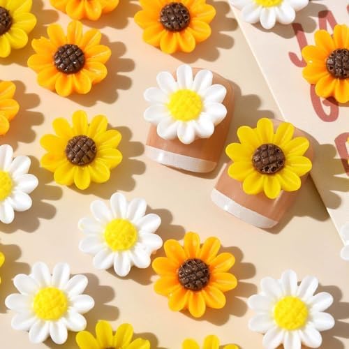 30pcs Sunflower Nail Charms - White Small Daisy Designs Nail Acee...