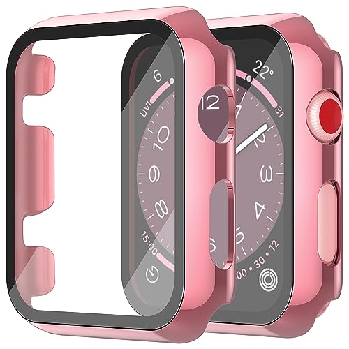 Piuellia 2-Pack Hard Case PC Screen Protector with Tempered Glass Compatible for Apple Watch Series 3 Series 2 38mm