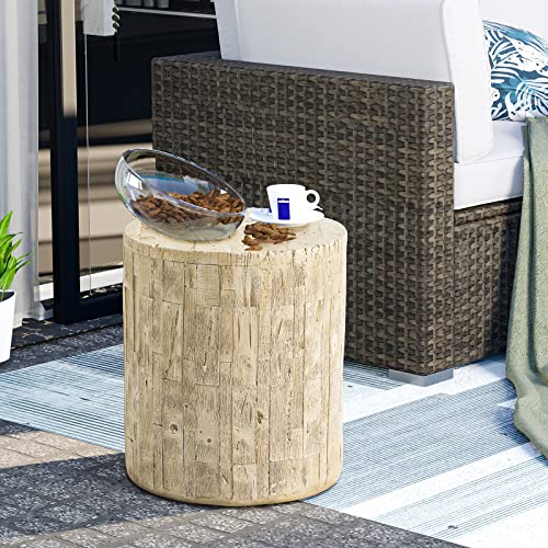 Hompus Outdoor Side Table Set Of 2, 2 Pieces Patio Mgo Concrete End Table, Round Accent Table Set, Small Coffee Table For Garden, Patio, Porch And Deck, Cherry #TOP1