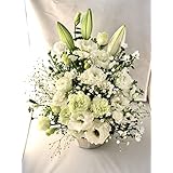 PURIZA お供え花 お供え生花 お供え 花 アレンジメント 供花 お悔やみ 生花 Lサイズ50cm 弔事 御供 法要 命日 四十九日 弔花 (白)