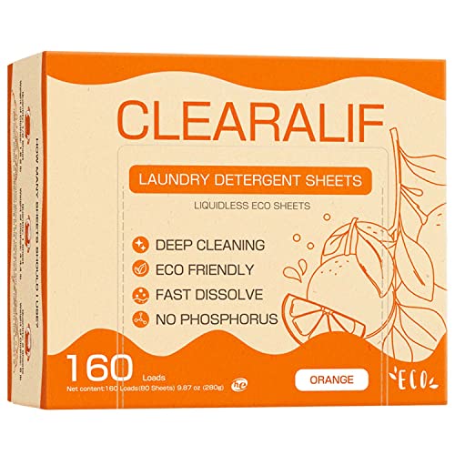 Clearalif Clearalif - Hojas de detergente para ropa para hasta 160 elaboradas, color naranja - Ideal para viajes, apartamentos, dormitorios, tiras de detergente para ropa CLEARALIF respetuosas