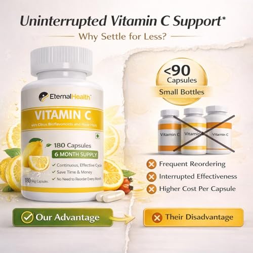 EternalHealth Vitamin C (High Potency Form) with Citrus Bioflavonoids & Rose Hips, 180 Veg Capsules — Vitamin C Supplements - image 4