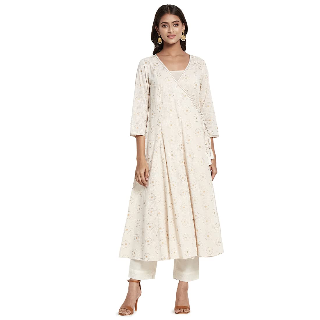 Fabindia Women Cotton Hand Block Print Long Kurta Natural