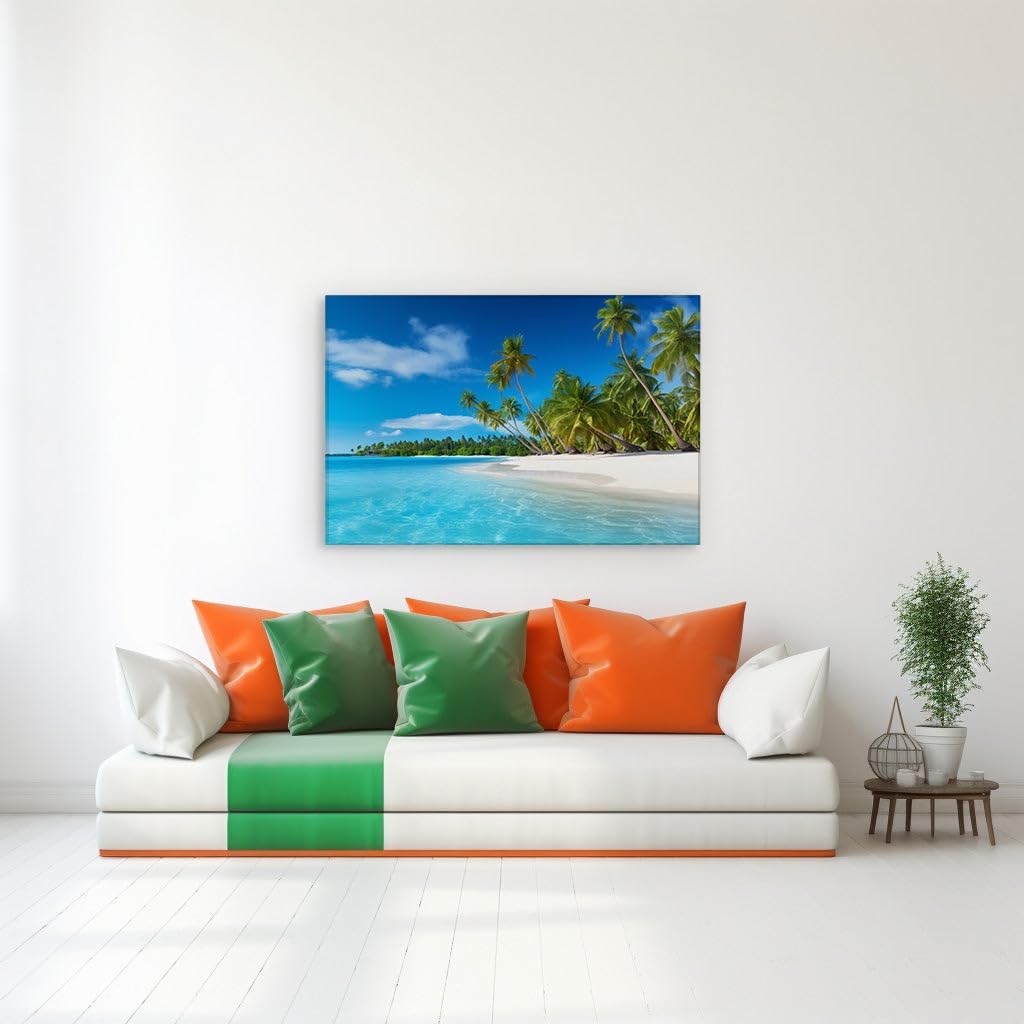 Canvas for Living room. Escape to Serenity: Discover the Unblemished Beauty of a Tranquil Beach Haven, 27 x 18 inch Canvas Wall Art - Contemporary Masterpieces - Modern Home Decor
