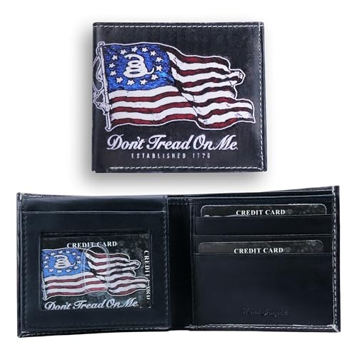 Li Bifold Wallet Vegan Leather Wallet - Don't Tread Flag Design Men Wallet Slim with top-flap 2 ID Windows, 7 cards, 2 side slots, 2 cash pockets - Timeless slim wallet with Gift Box