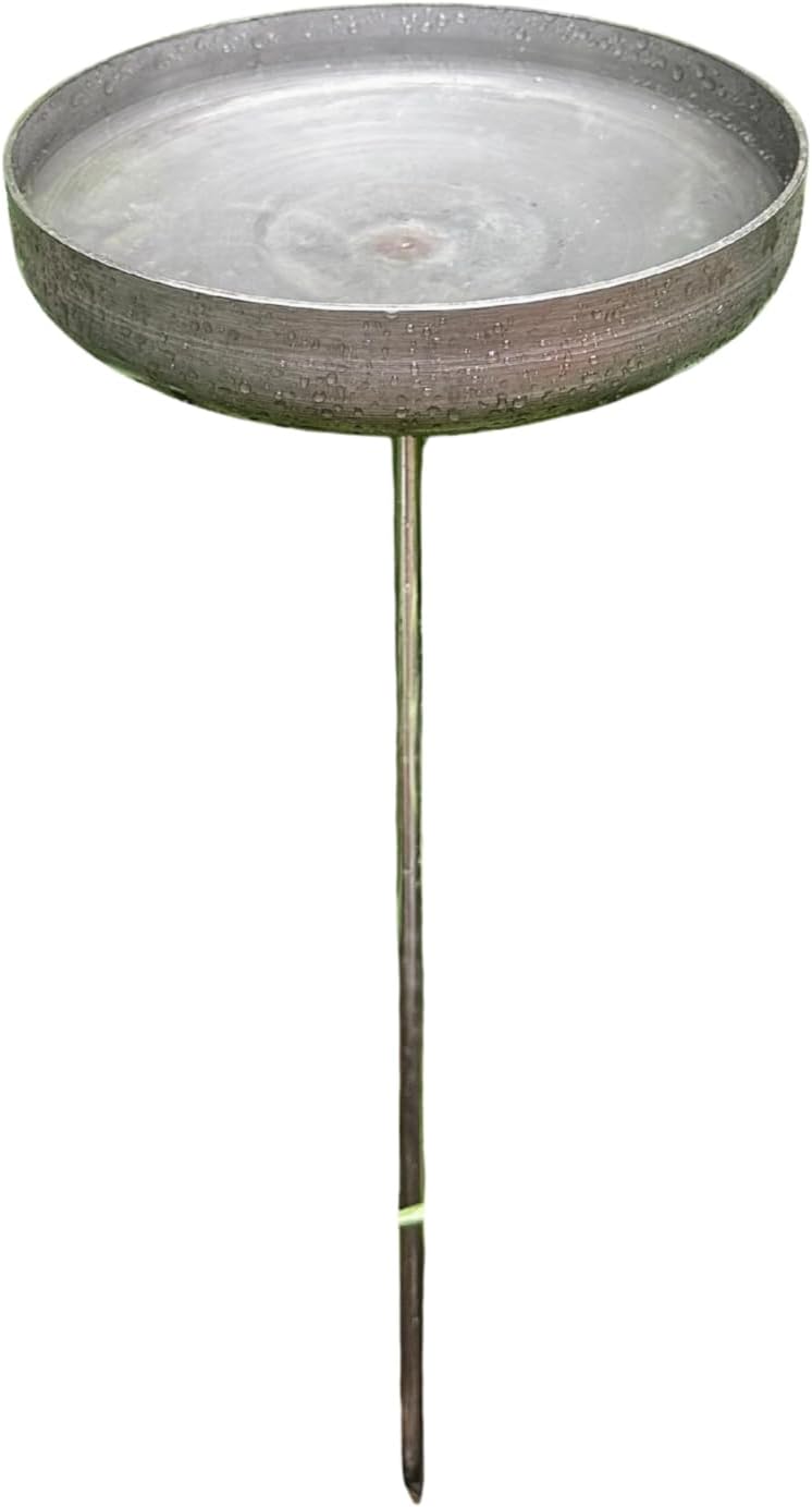 8” Rain Catcher, Stainless Steel Collector, Bird Bath, Feeder & Water Bowl, Garden Stakes, Yard Art, Unique Garden Decor, Weathered Accent
