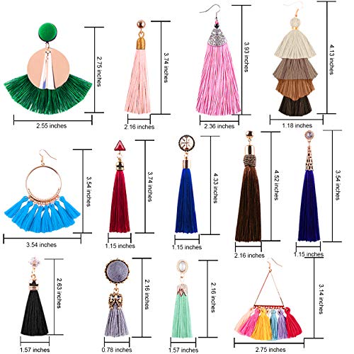 Duufin 32 Pairs Tassel Earrings Colorful Bohemian Tassel Earring Long Layered Dangle Earrings Tassel Drop Hoop Fringe Tiered Earrings For Women Girls #TOP1