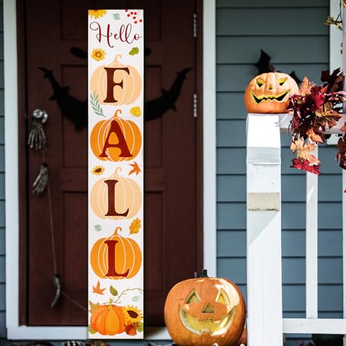 Hello Fall Welcome Sign for Front Porch Standing, Autumn Wooden P...