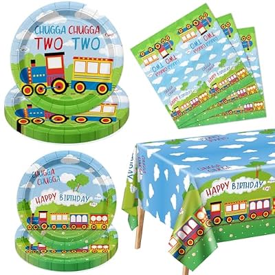 61 decoraciones de tren para segundo cumpleaños, incluyendo platos y servilletas Chugga Chugga, dos suministros de fiesta para niños | Ya disponible en tu tienda friki favorita! En mundofriki.es!
