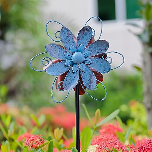 Venniy Wind Spinners Outdoor, Metal Flower Garden Pinwheels, Garden Wind Sculptures & Spinners for Yard Lawn Patio Decor - Blue by Venniy - Image 2