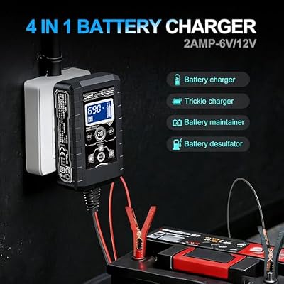 COREBOX Battery Charger 2-Amp 6V/12V Smart Trickle Charger for Car - Battery Maintainer Trickle Charger, and Automotive Battery Charger with Temperature Compensation for Car Truck Motorcycle
