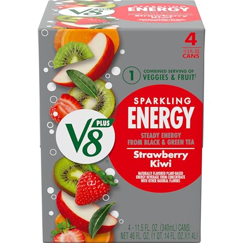 Image of V8 +Energy Sparkling Strawberry Kiwi Juice Energy Drink, 11.5 fl oz Can (4 Pack)