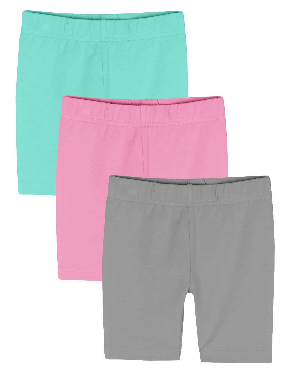 KiddoPanti Girls Cycling Shorts Pack of 3 | Soft & Stretchy Cotton Spandex | Comfortable Fit with Elastic Waistband | Tigh Length Girls Inner Cycling Shorts, Aqua Blue/Baby Pink/Lt Grey - 4-6Y