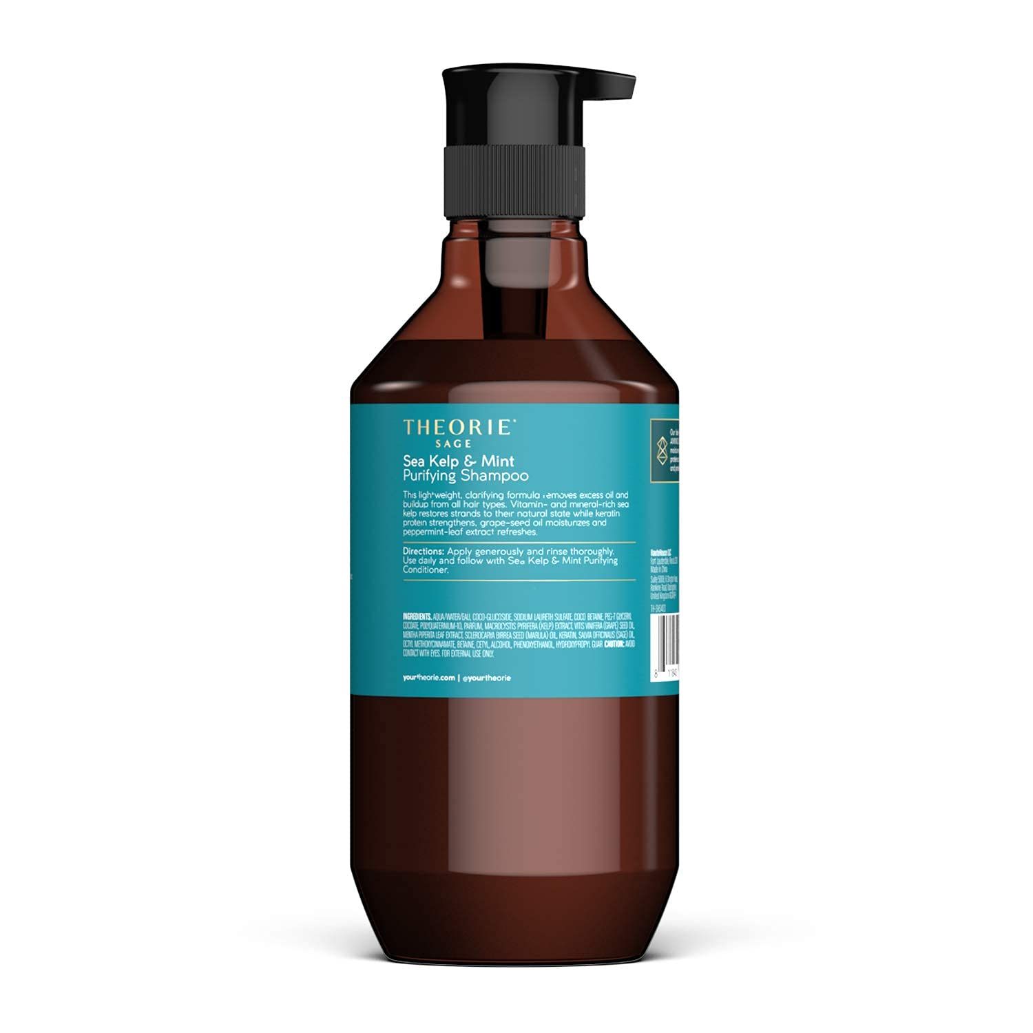 Theorie Sea Kelp and Mint Purifying Shampoo - Clarify & Strengthen - Removes Access Oil - Suited for All Hair Types - Protects Color and Keratin Treated Hair, Pump Bottle / 800mL - Image 2