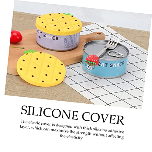 Cabilock 6 Pcs Canned Can Replacement Covers Cats Spoons Shaped Food Silicone Topper Jar Lids Container Household Convenient Good Dogs Lid Protector Cover For Pet Mason Shape Pineapple Cat #TOP1