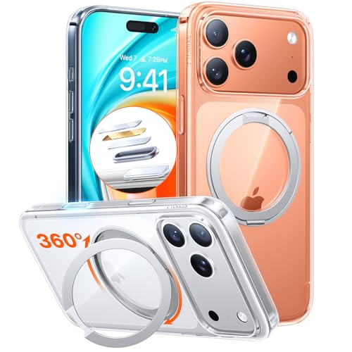 TORRAS Upgrade 360 Magnetic Stand for iPhone 17 PRO Case with Camera Control Button, Fit for MagSafe, Mil-Grade Protection, Slim Soft Edge Translucent Back for iPhone 17Pro 6.3 inch, Clear