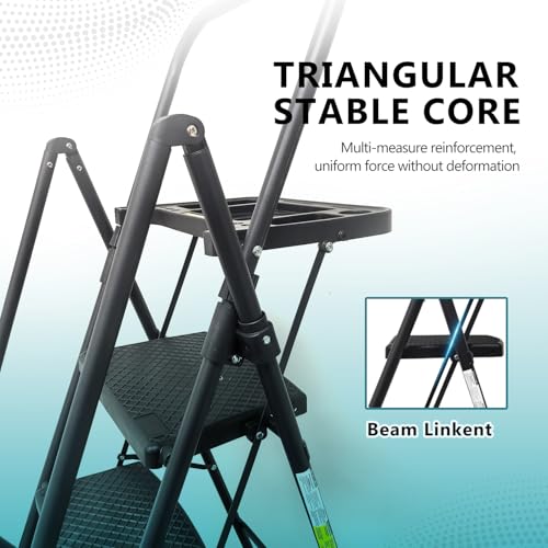 Escalera plegable de 5 escalones resistente de 174 cm negra para taller y hogar 5