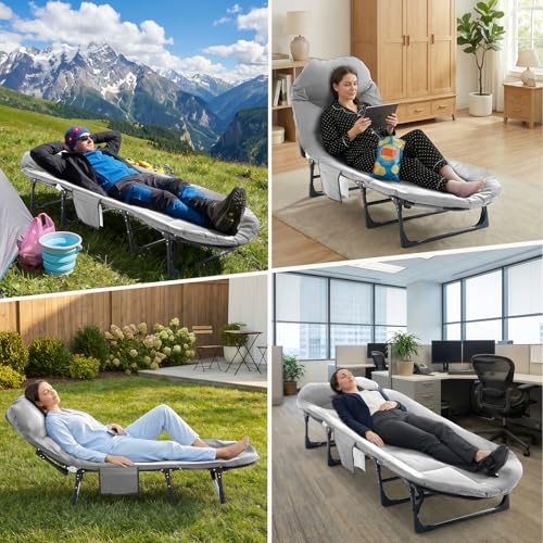 DUMOS Adult Camping Cot - Adjustable Folding Bed with Mattress, 6-Position Portable Camping Bed for Outdoor, Office, and Travel, Supports up to 450 lbs (Grey) - Image 6