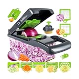 Cortador e Fatiador 14 em 1 Para Alimentos Frutas Legumes Cebola Alho Multifuncional com Lâminas de Aço Inox e Base Antiderrapante Premium