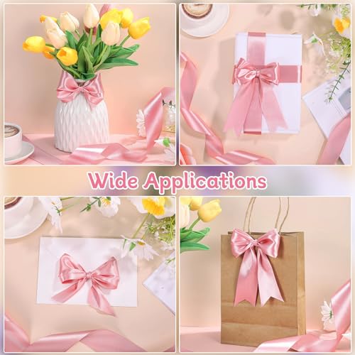 Image of woric Pink Ribbon 1 1 /2 Inch 60 Yards Single Faced Pink Satin Ribbon for Flower Bouquet Graduation Leis Handmade Roses Hair Bows Wedding Baby Girl Crafts
