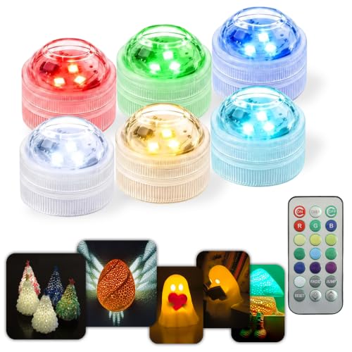 Mini Waterproof RGB LED Tea Lights with Remote Control for Bambu Lab KC020 3D Print Battery Powered LED Light Kit Small Multicolor LED Flame Tea Light Candle Set for 3D Printing Projects(6 PCS)