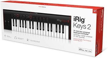 IK Multimedia iRig Keys 2 portable keyboard MIDI controller with 37 velocity-sensitive synth-action mini keys and headphone output, for iPhone, iPad, Mac, PC, Android