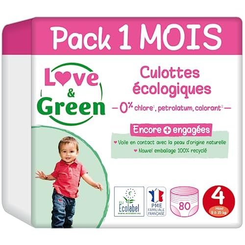 Love & Green Couches Culottes Taille 4 (8 à 15 kg) - Pack 1 mois (80 couches culottes)