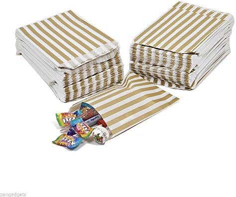 100 - Striped Candy Paper Bags for Sweet Favour Buffet Wedding Cake Gift Shop (100 Bags, Aqua/Light Blue)