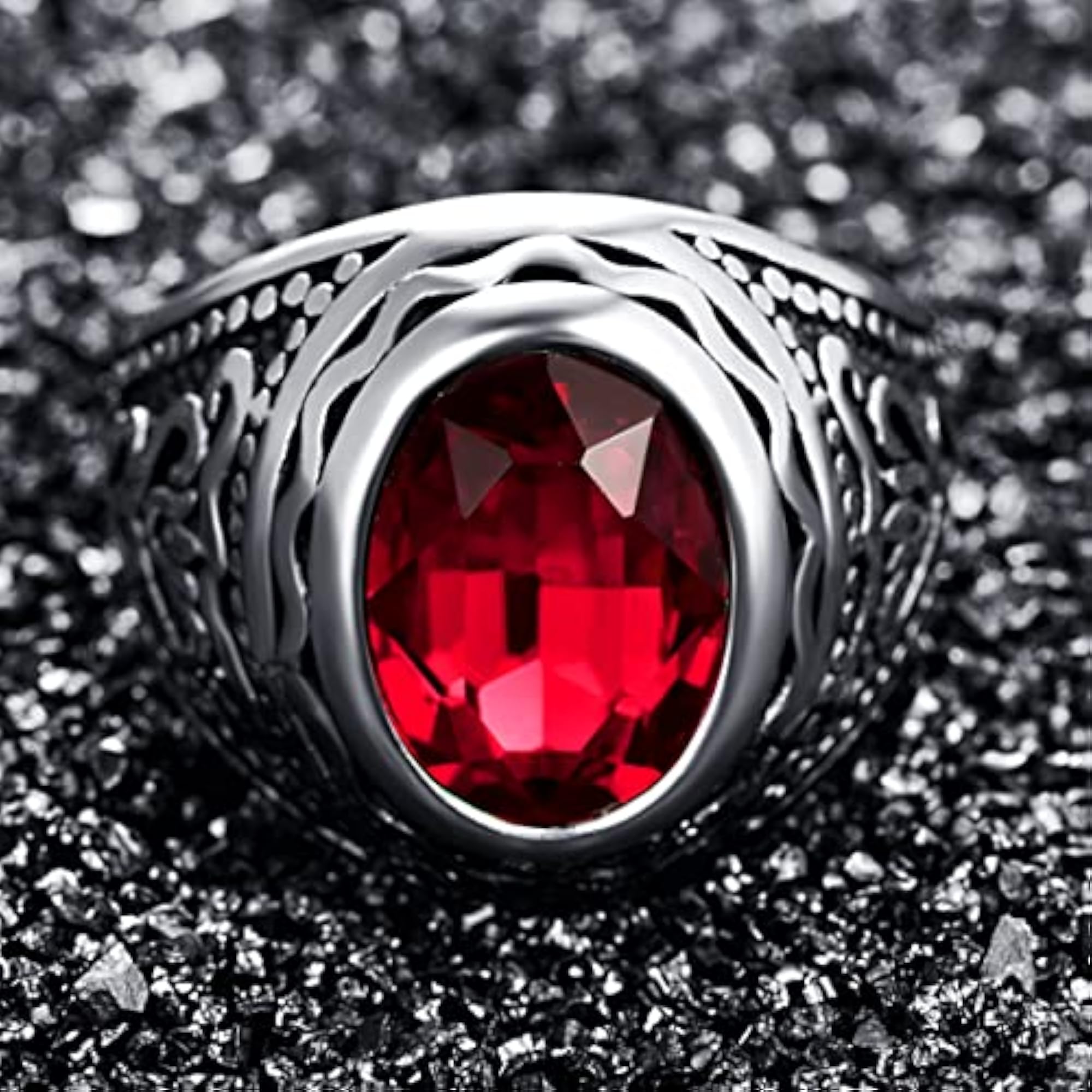 Stainless Steel Crystal Carved Ring, Unisex Gift