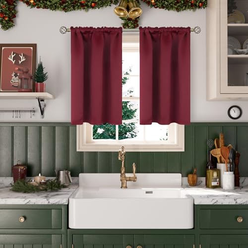 BGment Burgundy Blackout Curtains 36 Inches Long - Short Thermal Insulated Drapes with Rod Pocket for Basement Bathroom Bedroom Window, 42 x 36 Inch, 2 Panels