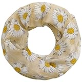 Größe ca: 75 cm x 55 cm Soul-Cats Loopschal mit Gänseblümchen-Motiv Halstuch Schal Margeriten, Farbe: Sand