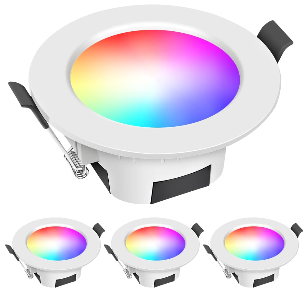 INDARUN5 W Recessed LED Spotlight RGBW Ceiling Light 350 lm with App Control, Bluetooth Recessed Ceiling Lighting 2700K-6500K for Exhibition, Living Room, Kitchen, KTV, Bars (4 Pieces)