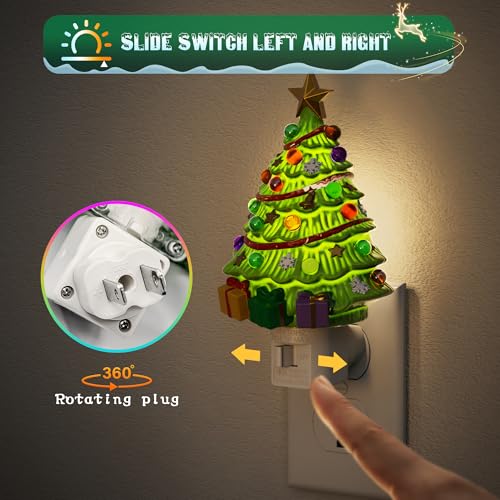 Image of JandCase Christmas Tree Night Light, 3000K Night Lights Plug into Wall | Cute & Funny Ceramics Night Light for Kids, Plug in Vintage Decor Nightlight with 360 Rotatable for Home Party Decor, 1 Pack