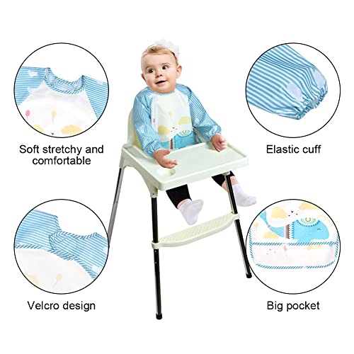 Vicloon Baby Bibs with Sleeves, 3 Pcs Long Sleeve Waterproof Bibs, Unisex Feeding Bibs with Large Pocket - Image 3