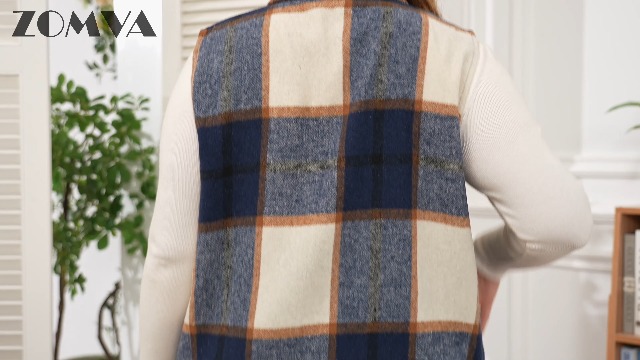 ZOMVA Plus Size 1X-5X Women's Flannel Plaid Long Vest Button Down