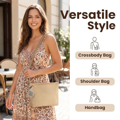 Bolso tejido de rafia boho para mujer miniatura 6