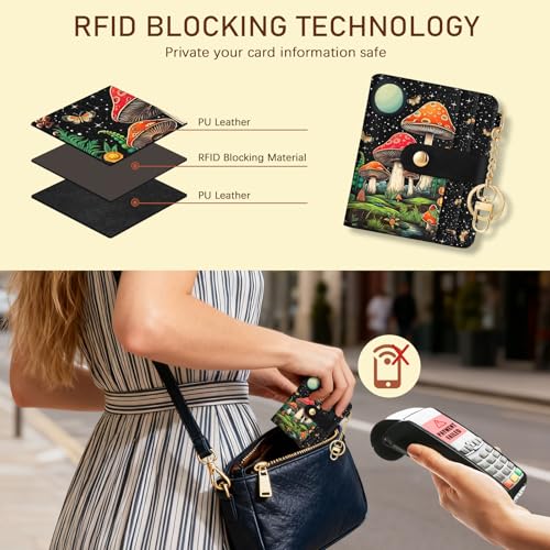 Image of Jogjam Rfid Women Wallet, Small Slim Thin Credit Card Wallet, PU Leather Bifold Cash Zipper Coin Pocket ID Window, for Female Ladies Teen Girls Girly Gifts, Mushroom, Modern