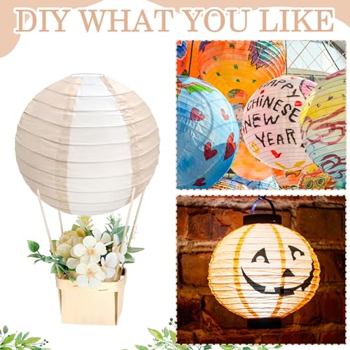 Image of Retisee 12 Sets Baby Shower Hot Air Balloon Table Centerpieces Nude Striped Paper Lanterns Woven Baskets with Sticks for DIY Gender Reveal Birthday Baby Shower Wedding Decor, 7.87 Inch