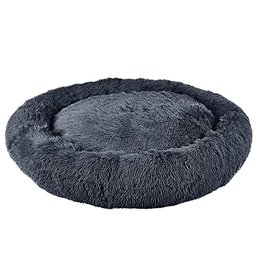 Bunty Cat & Dog Donut Bed, XL - Plush, Fluffy Fur, Machine Washable - Anxiety Relief, Calming, Non-slip Design - Perfect for Dog, Puppy & Cat - Extra-Large, Grey
