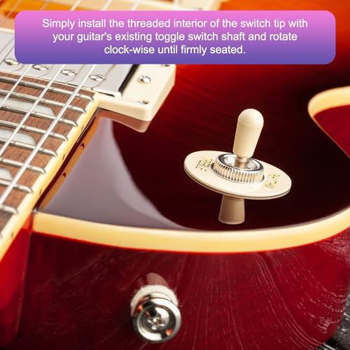 MECCANIXITY 3Pcs 3 Way Guitar Toggle Switch Tip, M3.5 Brass Threaded Toggle Pickup Switch Knob Tip for LP Electric Guitar Replacement Parts, Black/Silver/Gold