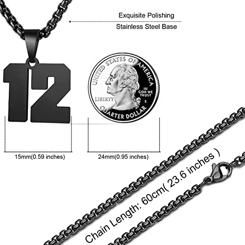 MUERDOU Number Necklace for Men Athletes Number Chain Stainless Steel Jersey Pendant Personalized Sports Jewelry for Men Basketball Baseball Football Black 12 by MUERDOU - Used condition - Image 2
